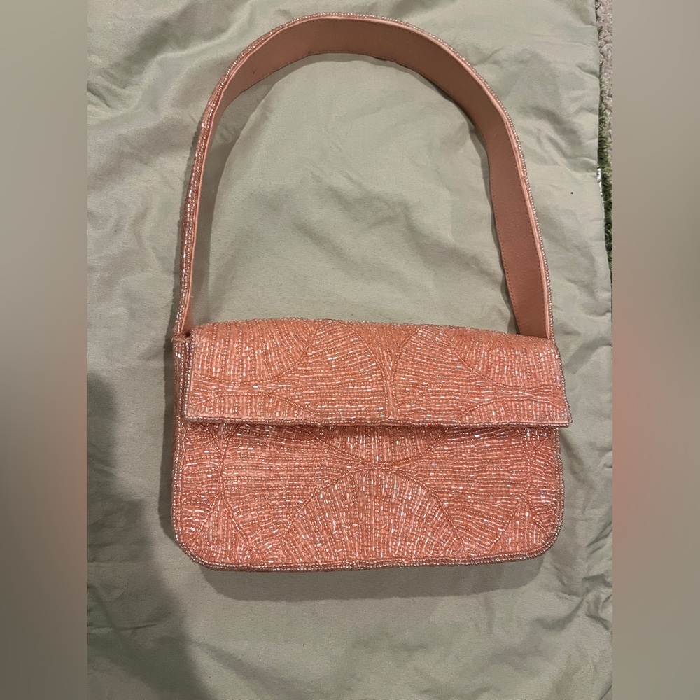 Anthropologie Fiona Iridescent Ballerina Pink Beaded Shoulder Bag